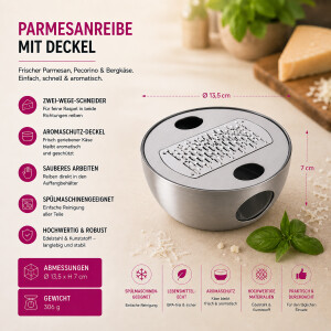 LURCH Parmesanreibe mit Zwei-Wege-Schneider mit technischen Informationen