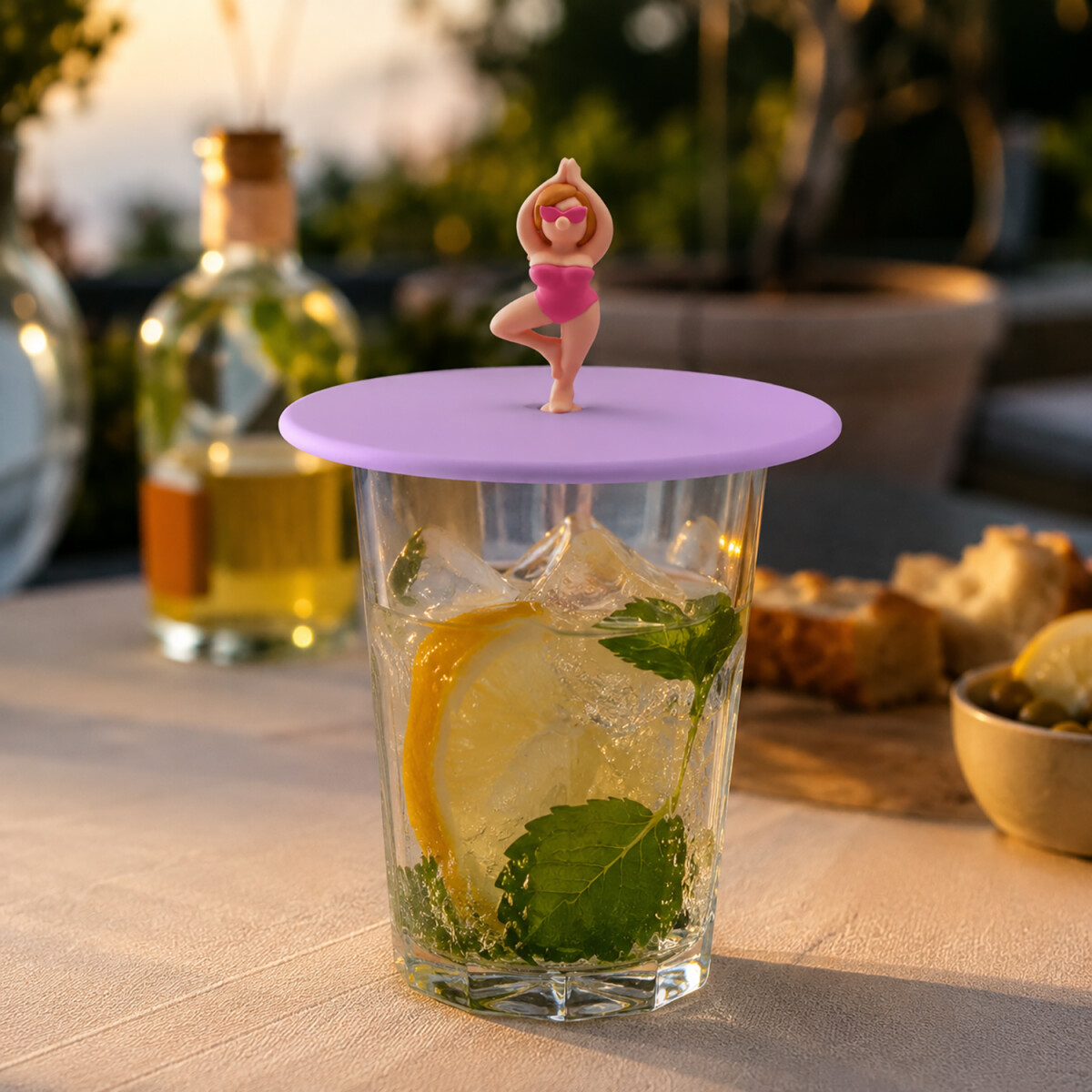 Glasabdeckung Sommerdeckel aus Silikon Beach Girls Yolanda Yoga