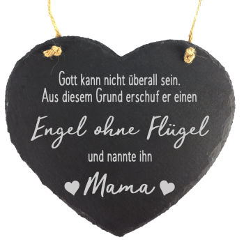 Schieferherz 20 x 17 cm mit Spruch "Mama - Engel ohne Flügel"