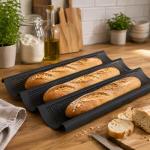 Baguette Backform 36x28,5 cm 3-fach braun Silikon