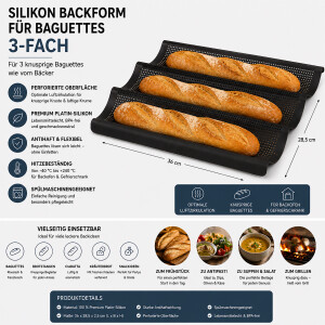 Baguette Backform 36x28,5 cm 3-fach braun Silikon