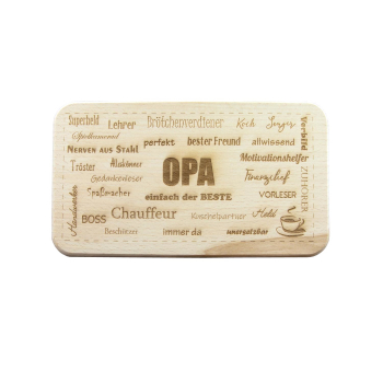 Frühstücksbrettchen "Opa" mit Lasergravur 225 x 125 mm Buche rechteckig