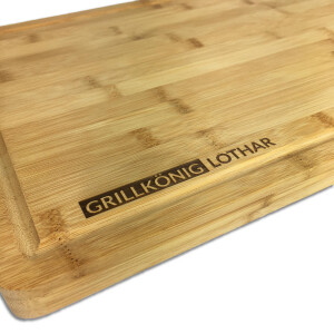 Premium Holzschneidbrett GRILLK&Ouml;NIG Bambus personalisiert mit Wunschnamen