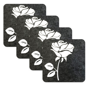 Filz-Untersetzer Anthrazit mit Rosenmotiv 4er Set