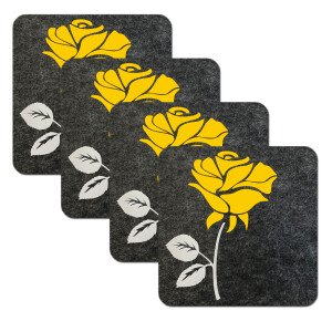 Filz-Untersetzer Anthrazit mit Rosenmotiv 4er Set