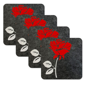 Filz-Untersetzer Anthrazit mit Rosenmotiv 4er Set