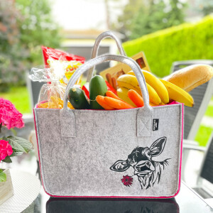 Camolo Filz-Einkaufstasche COW mit Kuhmotiv 40 &times; 27 &times; 27 cm