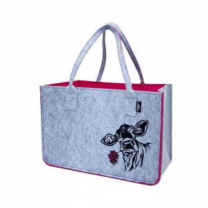 Camolo Filz-Einkaufstasche COW Pink-Grau mit Kuhmotiv 40...