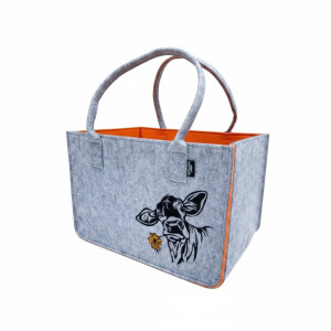 Camolo Filz-Einkaufstasche COW Orange-Grau mit Kuhmotiv...