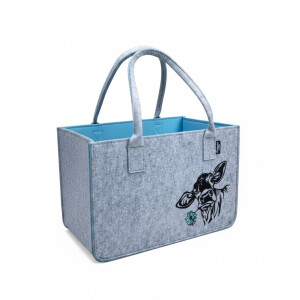 Camolo Filz-Einkaufstasche COW Blau-Grau mit Kuhmotiv 40 &times; 27 &times; 27 cm