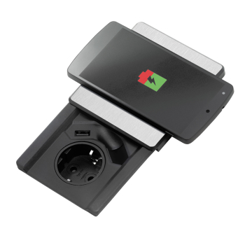 Evoline&reg; Square-USB Qi Steckdosenelement edelstahlfarben lackiert USB Charger