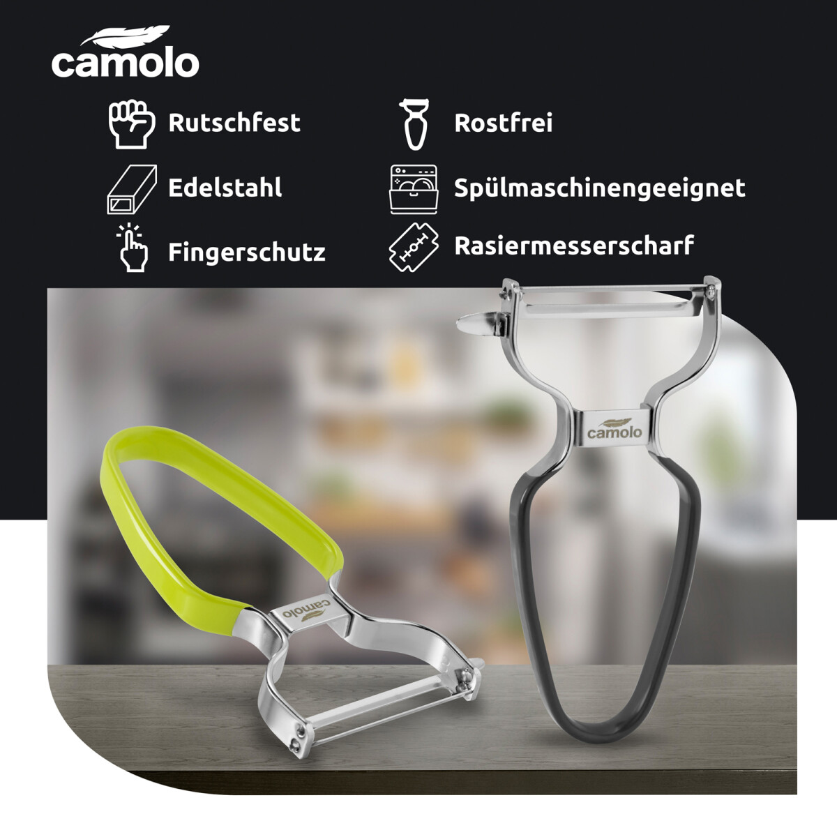 Gem&uuml;sesch&auml;ler scharf Edelstahl Schwarz