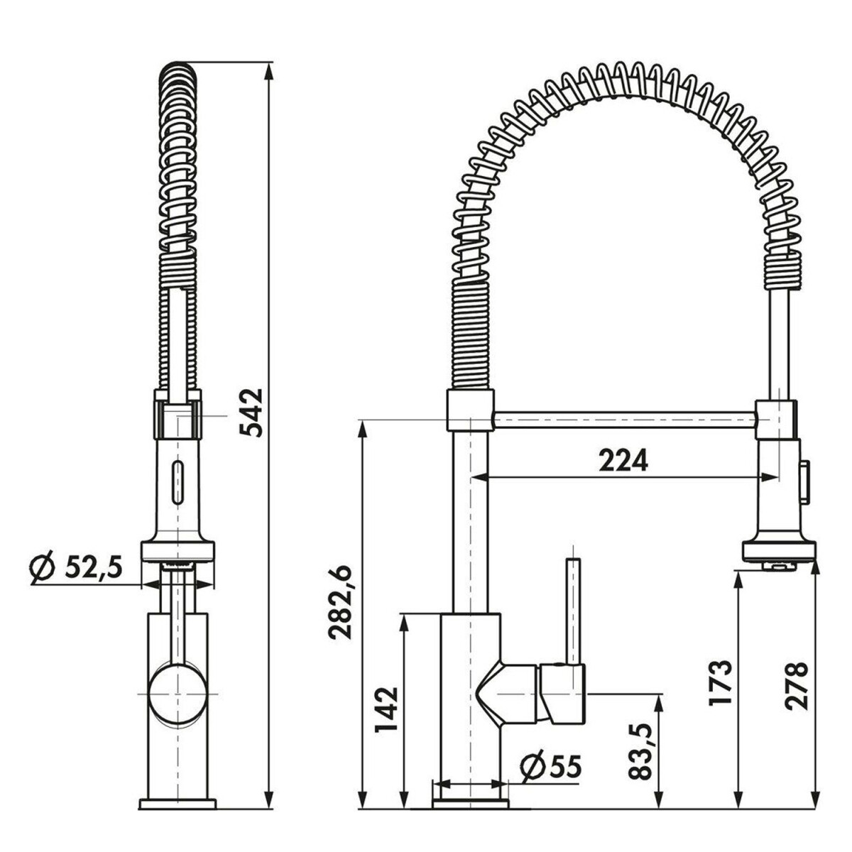 Drive 5 Einhebelmischer Armatur Spiralfeder Gastro-Style Edelstahlfarbig