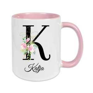 Personalisierte Keramiktasse mit Wunschname, Initiale und Farbauswahl