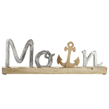 Gilde Handwerk Schriftzug "Moin" Mangoholz/Aluminium Breite 43 cm
