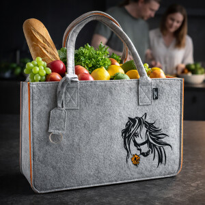 Filz Einkaufstasche HORSE mit Henkel Grau/Orange