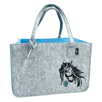 Filz Einkaufstasche HORSE mit Henkel Grau/Blau