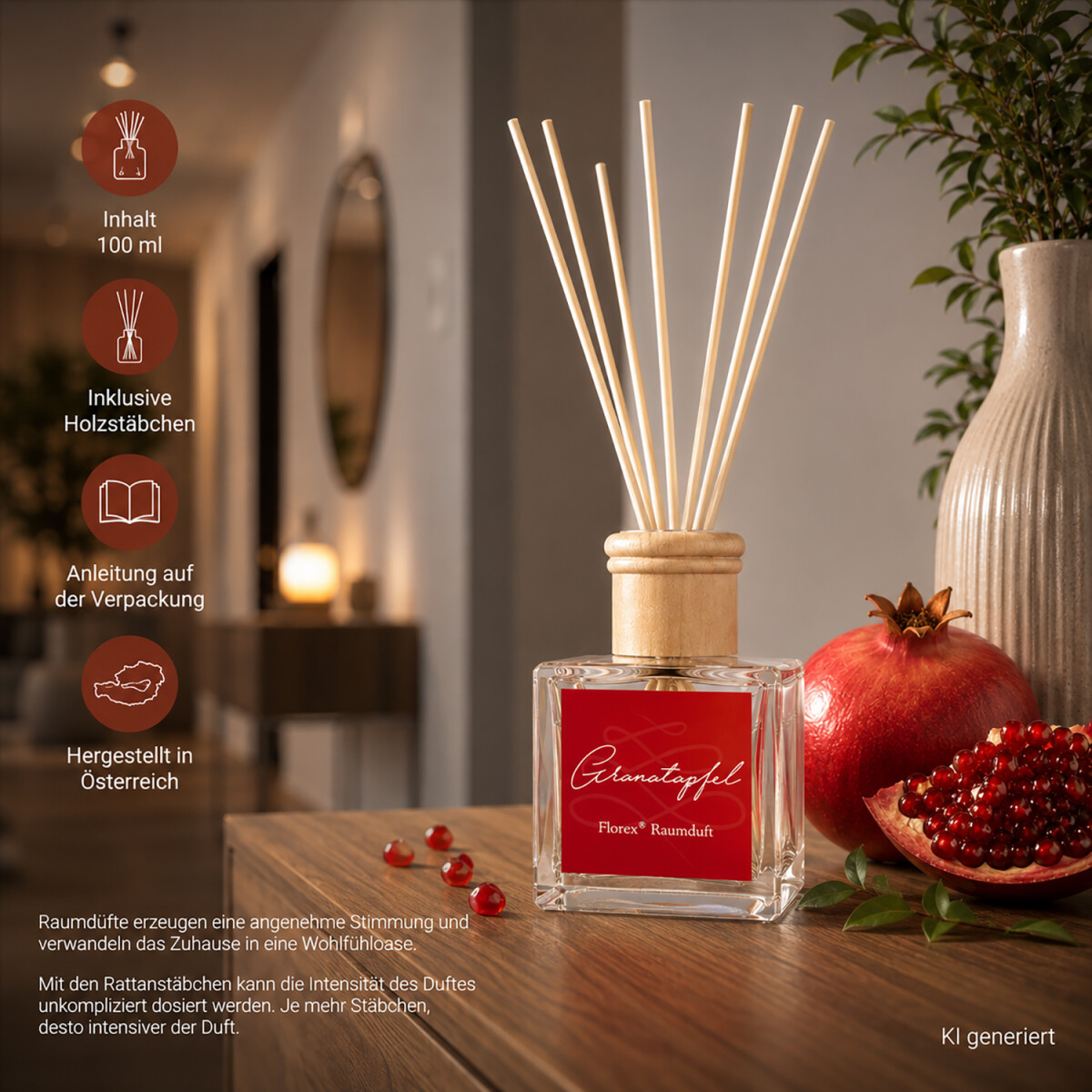 Florex Raumduft Granatapfel 100ml mit St&auml;bchen