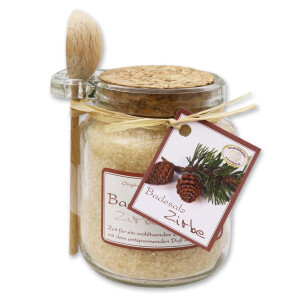 Florex Badesalz 300 g im Glas mit Holzlöffel Zirbe
