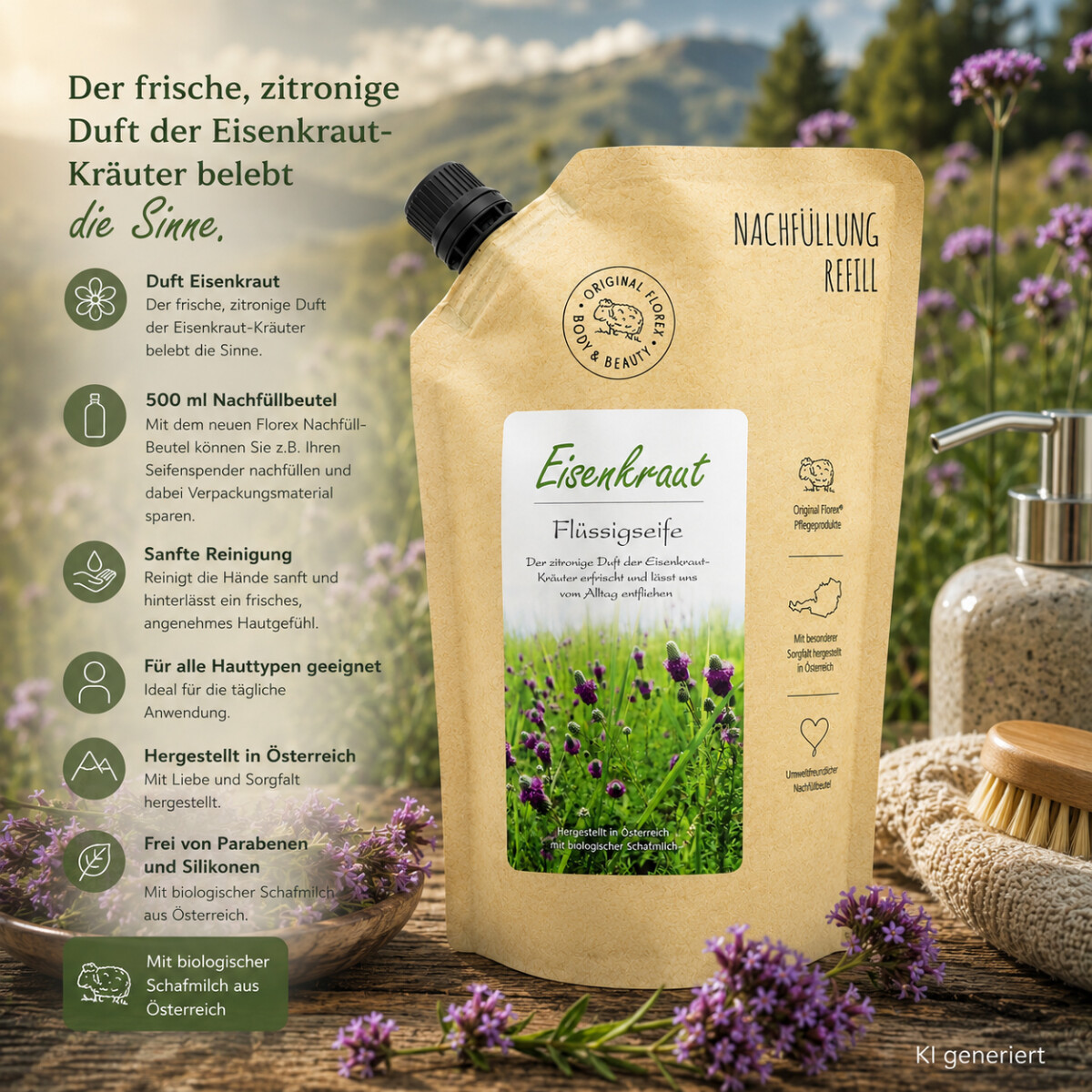 Florex Fl&uuml;ssigseife Eisenkraut Nachf&uuml;llbeutel 500 ml