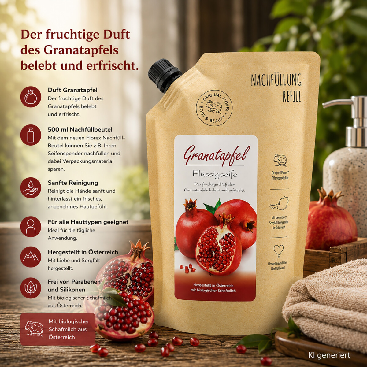 Florex Fl&uuml;ssigseife Granatapfel Nachf&uuml;llbeutel 500 ml