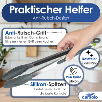 Camolo Grillzange Salatzange mit Antihaft-Enden Silikon 23 cm