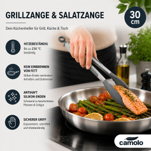 Camolo Grillzange Salatzange Silikon Edelstahl 30 cm