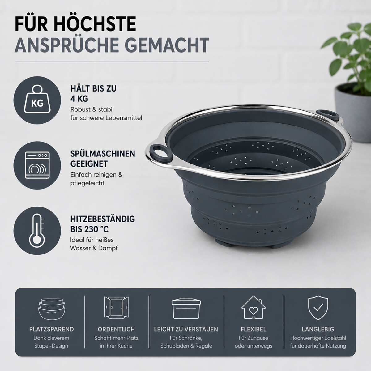 Hochwertiges Faltsieb zum Waschen von Obst und Gem&uuml;se