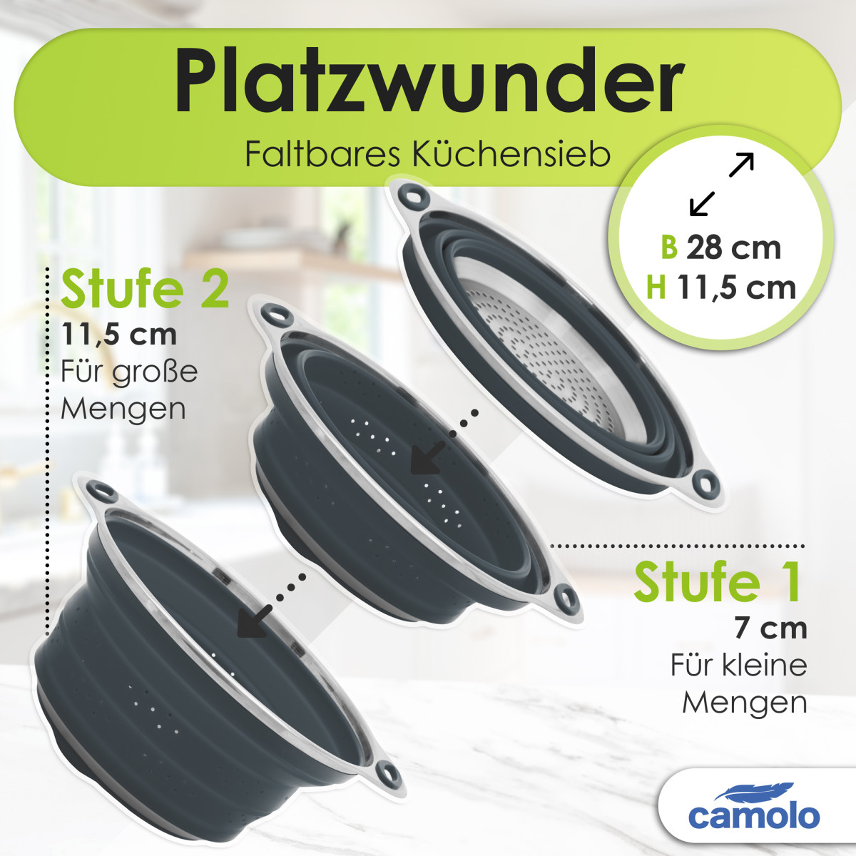 Nudelsieb Faltsieb Silikon &amp; Salatzange