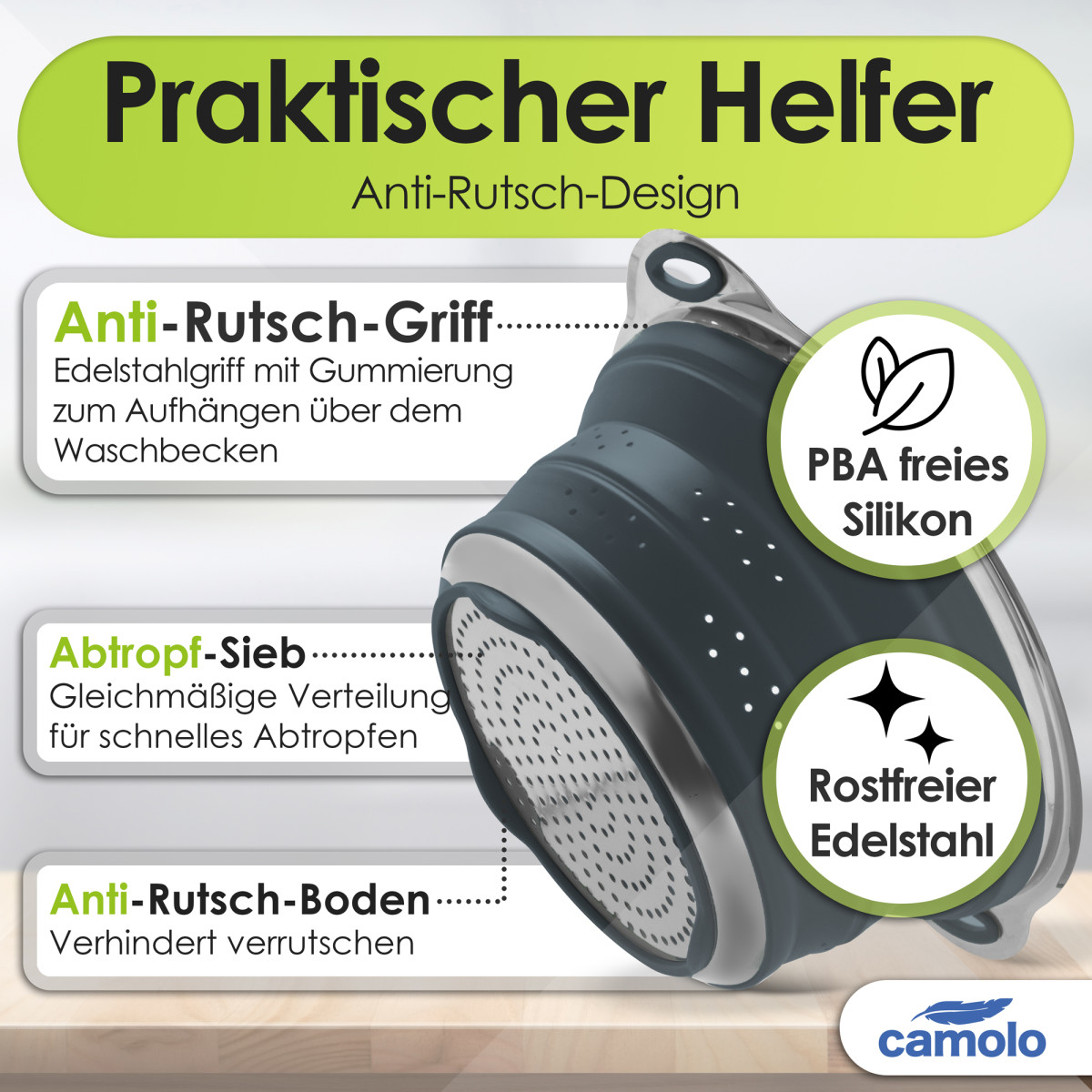 Nudelsieb Faltsieb Silikon &amp; Salatzange