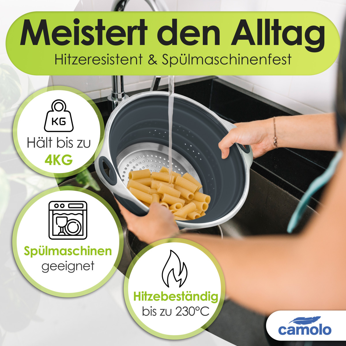 Nudelsieb Faltsieb Silikon &amp; Salatzange