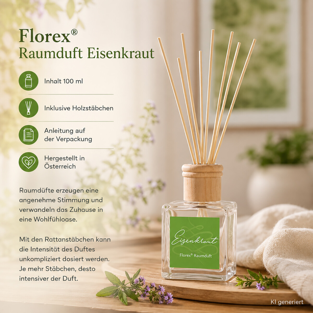 Florex Raumduft Eisenkraut 100ml mit St&auml;bchen