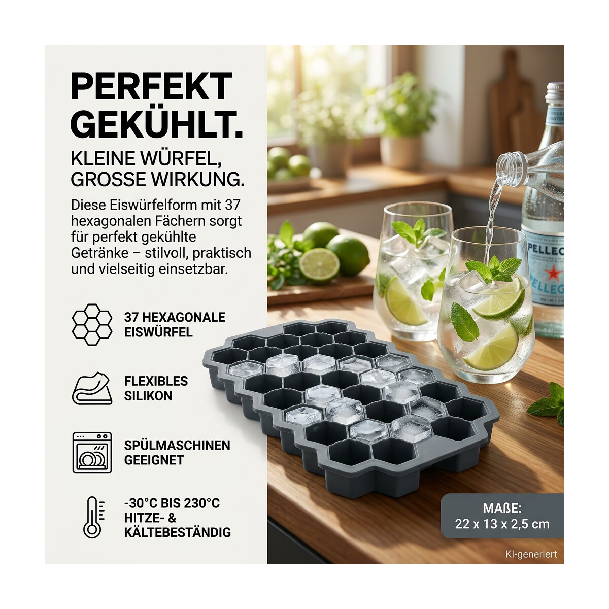 Wabenf&ouml;rmige Silikon Eisform Hexagon Eisw&uuml;rfel