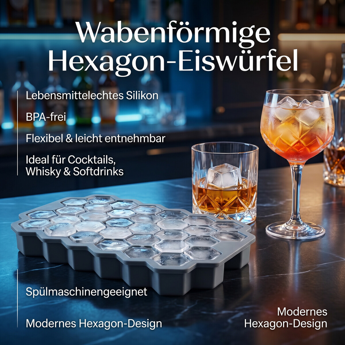 Wabenf&ouml;rmige Silikon Eisform Hexagon Eisw&uuml;rfel