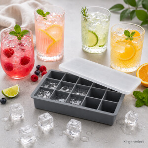 Silikon Eisw&uuml;rfelform mit Deckel 15 Fach