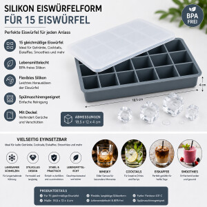 Silikon Eisw&uuml;rfelform mit Deckel 15 Fach