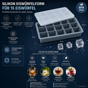 Silikon Eisw&uuml;rfelform mit Deckel 15 Fach