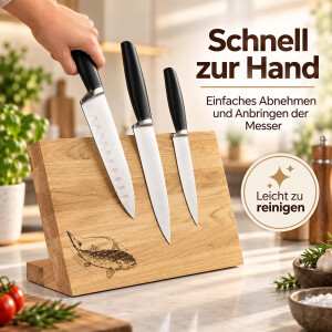 Magnet Messerblock aus Eiche mit Fischmotiv