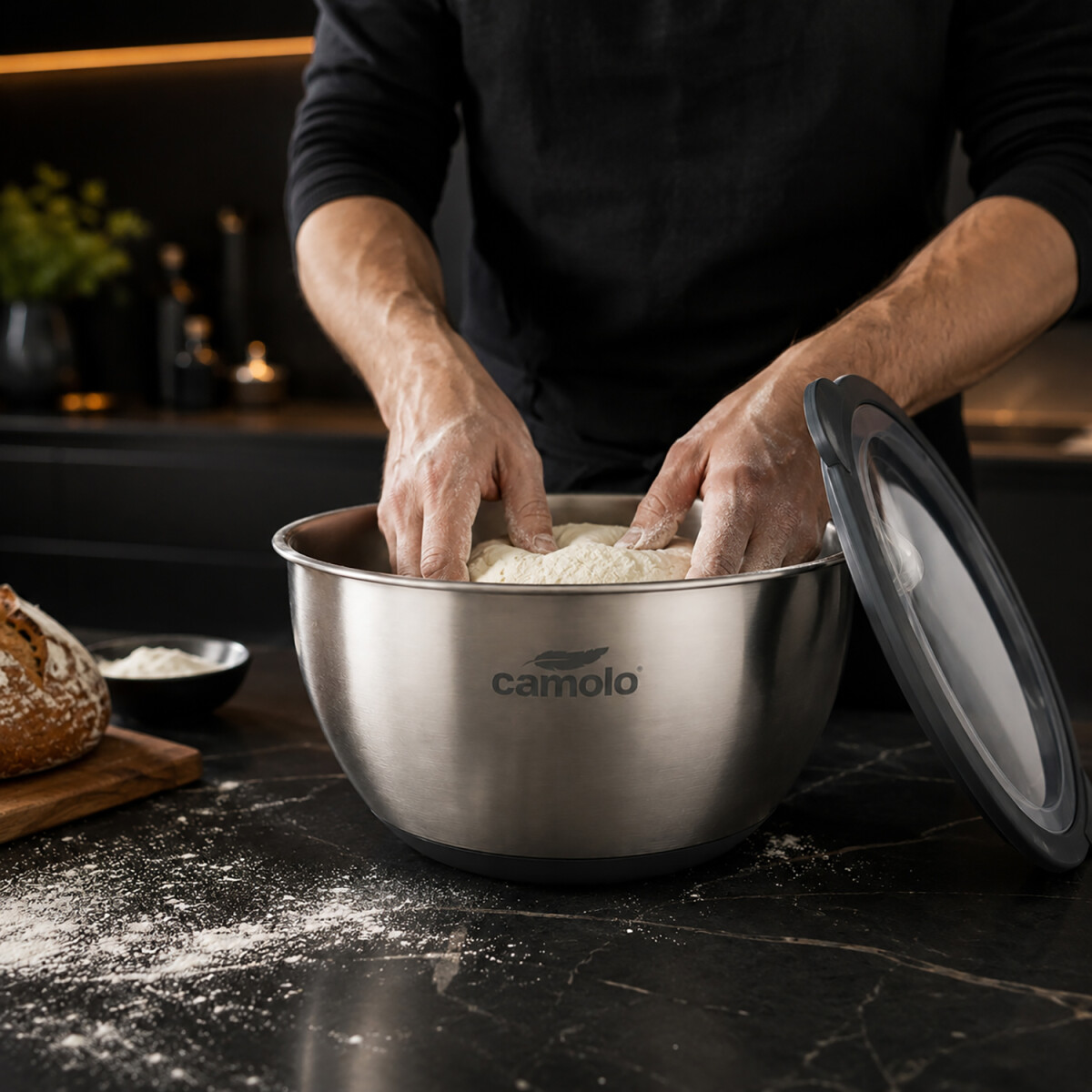 CAMOLO Edelstahl R&uuml;hrsch&uuml;ssel Set mit Deckel &ndash; 3 Gr&ouml;&szlig;en f&uuml;r K&uuml;che, Backen &amp; Meal Prep