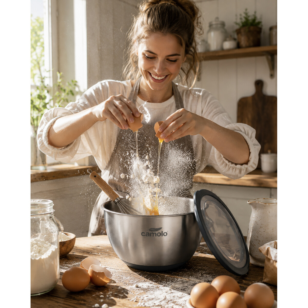 CAMOLO Edelstahl R&uuml;hrsch&uuml;ssel Set mit Deckel &ndash; 3 Gr&ouml;&szlig;en f&uuml;r K&uuml;che, Backen &amp; Meal Prep