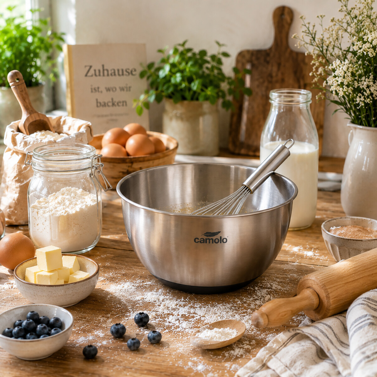 CAMOLO Edelstahl R&uuml;hrsch&uuml;ssel Set mit Deckel &ndash; 3 Gr&ouml;&szlig;en f&uuml;r K&uuml;che, Backen &amp; Meal Prep