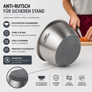 CAMOLO Edelstahl R&uuml;hrsch&uuml;ssel Set mit Deckel &ndash; 3 Gr&ouml;&szlig;en f&uuml;r K&uuml;che, Backen &amp; Meal Prep
