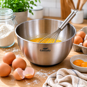 CAMOLO Edelstahl R&uuml;hrsch&uuml;ssel Set mit Deckel &ndash; 3 Gr&ouml;&szlig;en f&uuml;r K&uuml;che, Backen &amp; Meal Prep