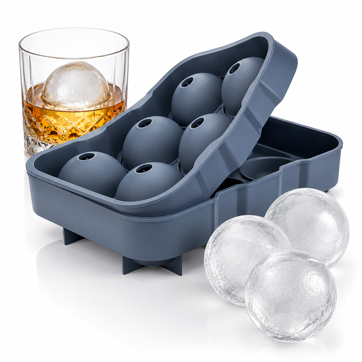 Flexible graue Silikonform f&uuml;r 6 transparente Eiskugeln im modernen Design