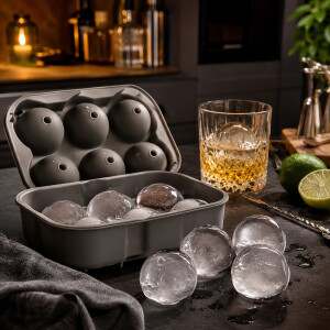 Hochwertige Eisw&uuml;rfelform aus Silikon f&uuml;r gro&szlig;e Cocktail- und Whisky-Eiskugeln