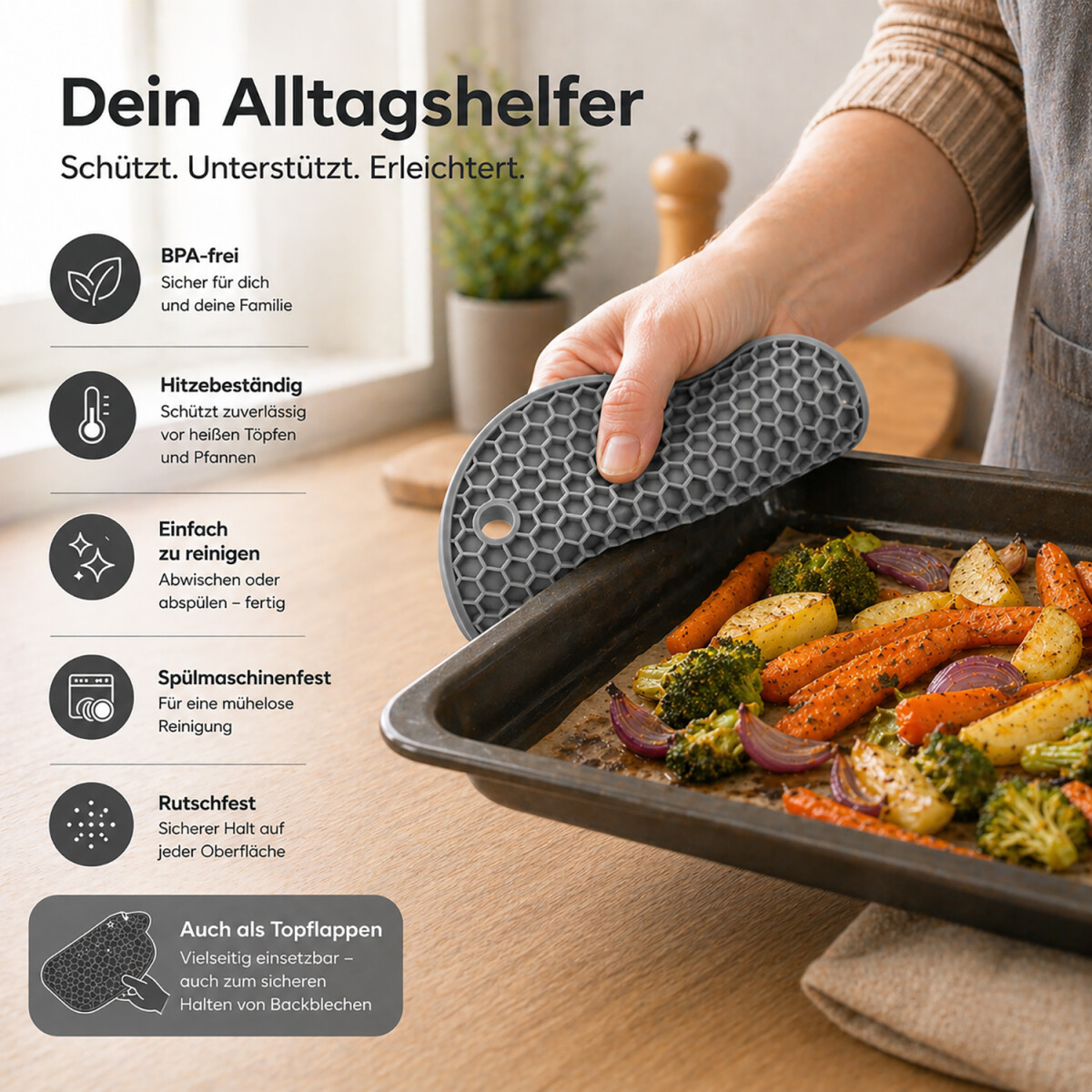 Topfuntersetzer Silikon 4er Set Grau &ndash; Hitzebest&auml;ndig &amp; Rutschfest