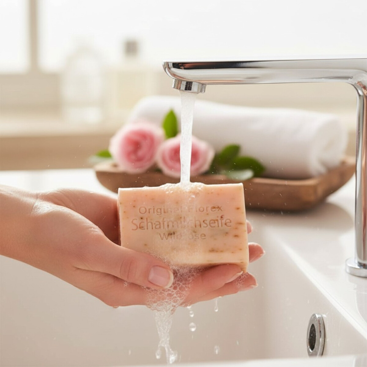 Florex Schafmilchseife Wildrose mit Bl&uuml;ten 100 g