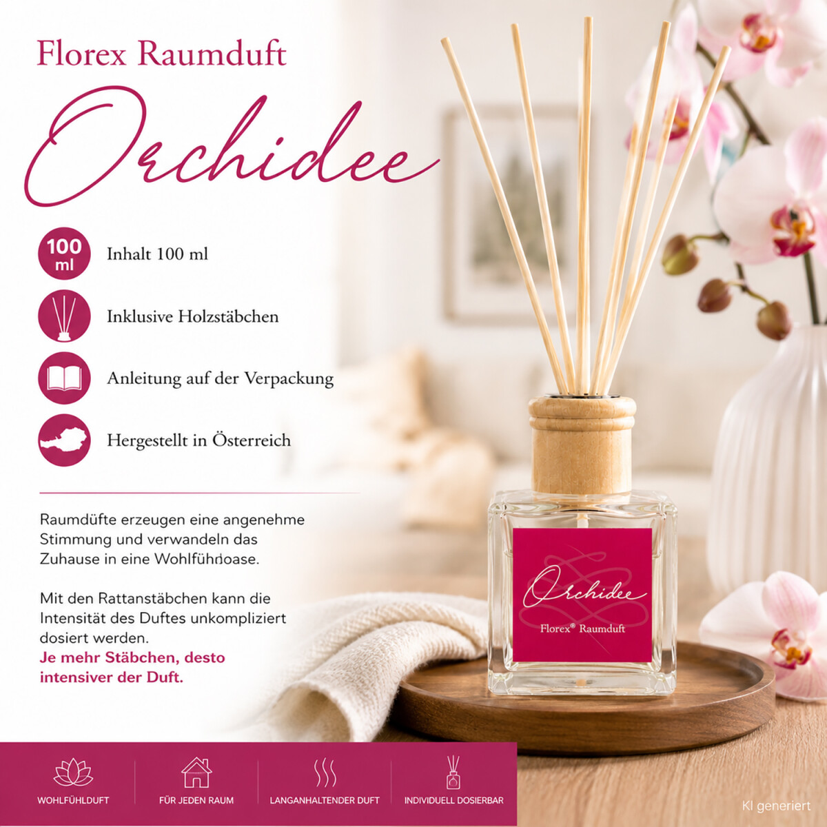 Florex Raumduft Orchidee 100ml mit St&auml;bchen