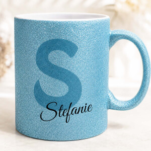 Personalisierte Glitzertasse mit Wunschnamen &ndash; verschiedene Farben
