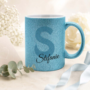 Personalisierte Glitzertasse mit Wunschnamen &ndash; verschiedene Farben